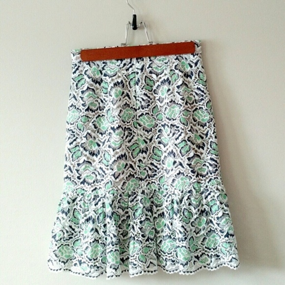 French Connection Boccara Lace Skirt Ruffle Flounce Hem Peplum Green White Sz 0 - Picture 2 of 4